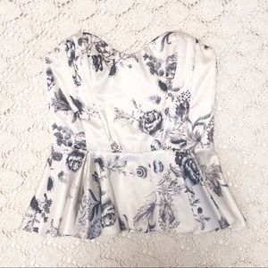 Rare London Floral Satin Strapless Peplum Blouse